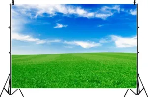 10x10ft Spring Grassland Background for Photography Blue Sky White Clouds Backdrop Grass Field Meadow Nature View Outdoor Activity Kids Western Themed Party Drama Birthday Supplies Studio Prop