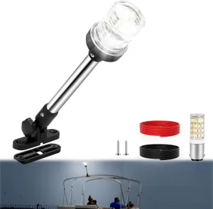 12 Inch Stern Light Bimini Top Anchor Light, LED Pontoon Navigation Lights Waterproof IP67, 3 NM Visibility White Fold Down Rear Boat Lights for Jon Boat, Small Boats, Fishing Boats (12~24V)