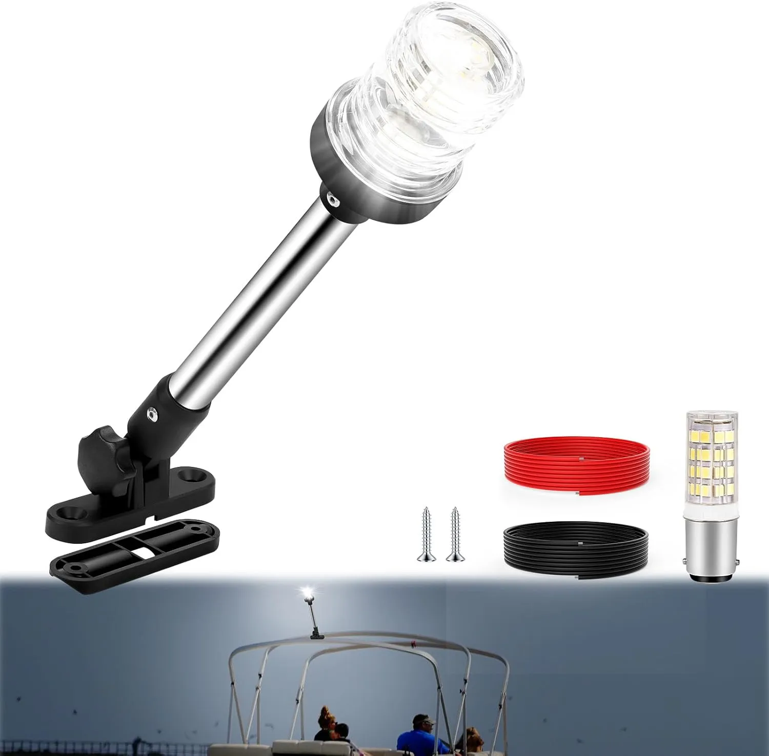12 Inch Stern Light Bimini Top Anchor Light, LED Pontoon Navigation Lights Waterproof IP67, 3 NM Visibility White Fold Down Rear Boat Lights for Jon Boat, Small Boats, Fishing Boats (12~24V)