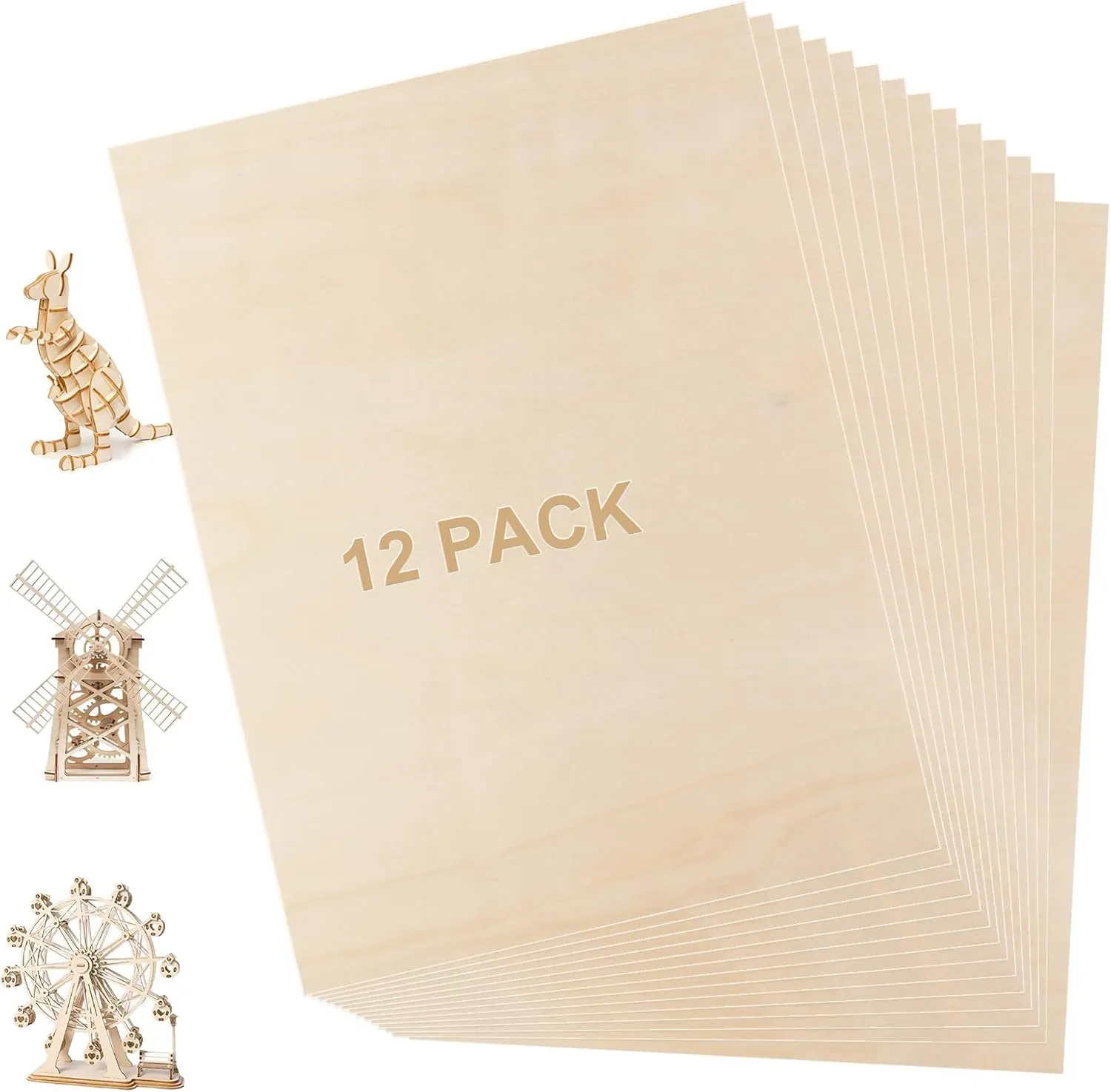 12 Pack 3mm Basswood Sheets 12 x 16 x 1/8 Inch,Plywood Sheets for Crafts, 1/8" Unfinished Plywood Wood for Laser Cutting, Engraving, DIY Crafts, Wood Burning, Painting, Model Carving