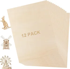 12 Pack 3mm Basswood Sheets 12 x 16 x 1/8 Inch,Plywood Sheets for Crafts, 1/8" Unfinished Plywood Wood for Laser Cutting, Engraving, DIY Crafts, Wood Burning, Painting, Model Carving