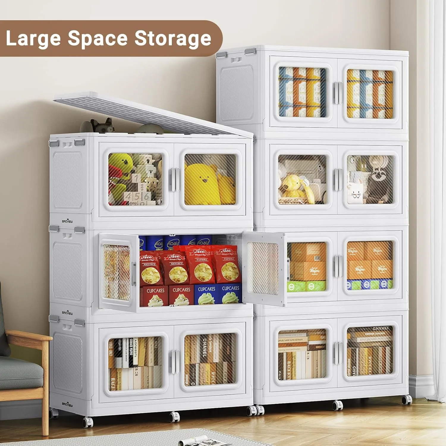 165Gal Extra Large Storage Bins with Lid, 660Qt Plastic Stackable Storage Bins with Wheels, Collapsible Closet Organizer and Storage Drawers, Storage Cabinets for Home, Office, 3 Pack, White