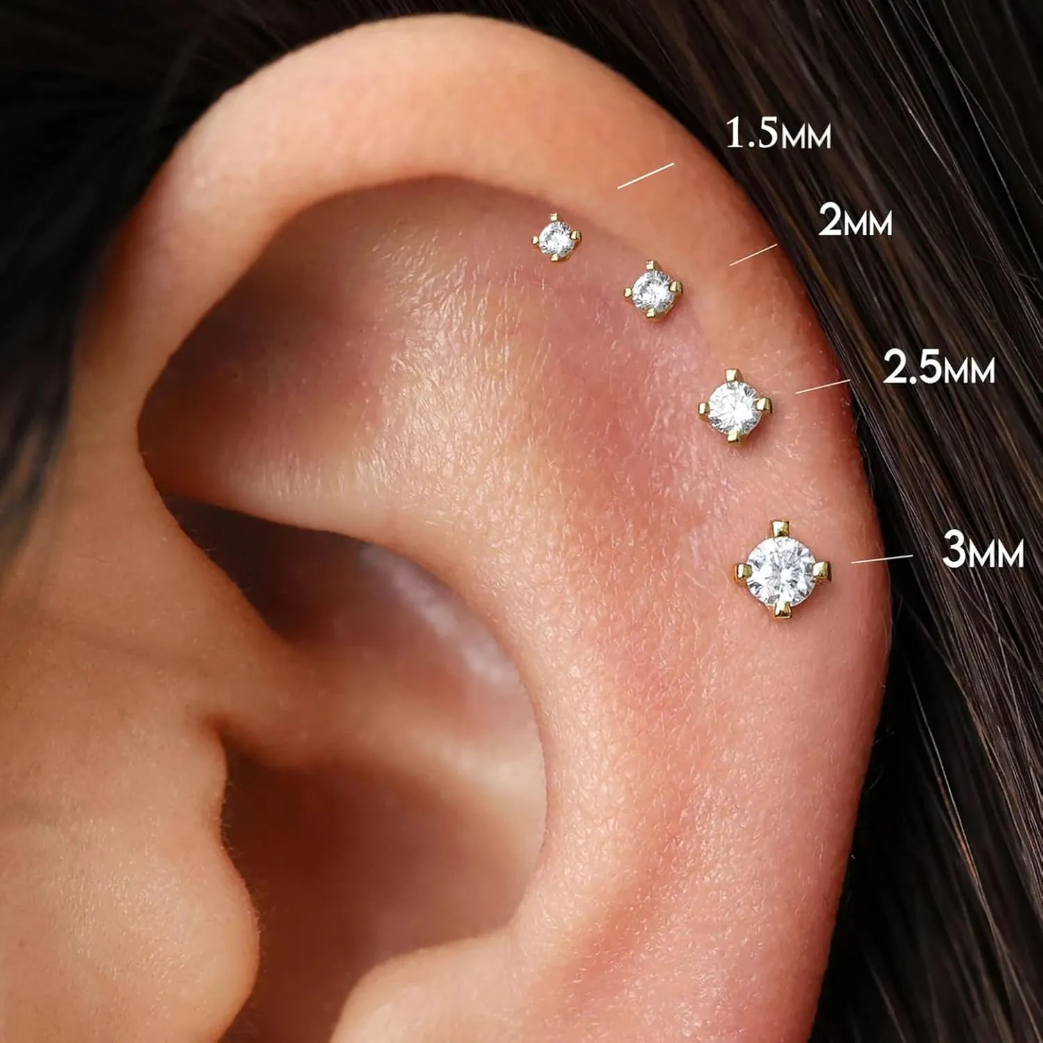 16G/18G/20G Tiny CZ Stud Earrings, Gold Flat Back Earrings, Threadless Cartilage Tragus Piercing Conch Stud Nose Helix Stud