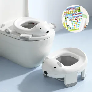 2-in-1 Potty Training Toilet for Toddlers (12 M ) - Portable Travel Potty Seat with Training Charts, Safety Locks (Continuous Improvement) & Polar Bear Design
