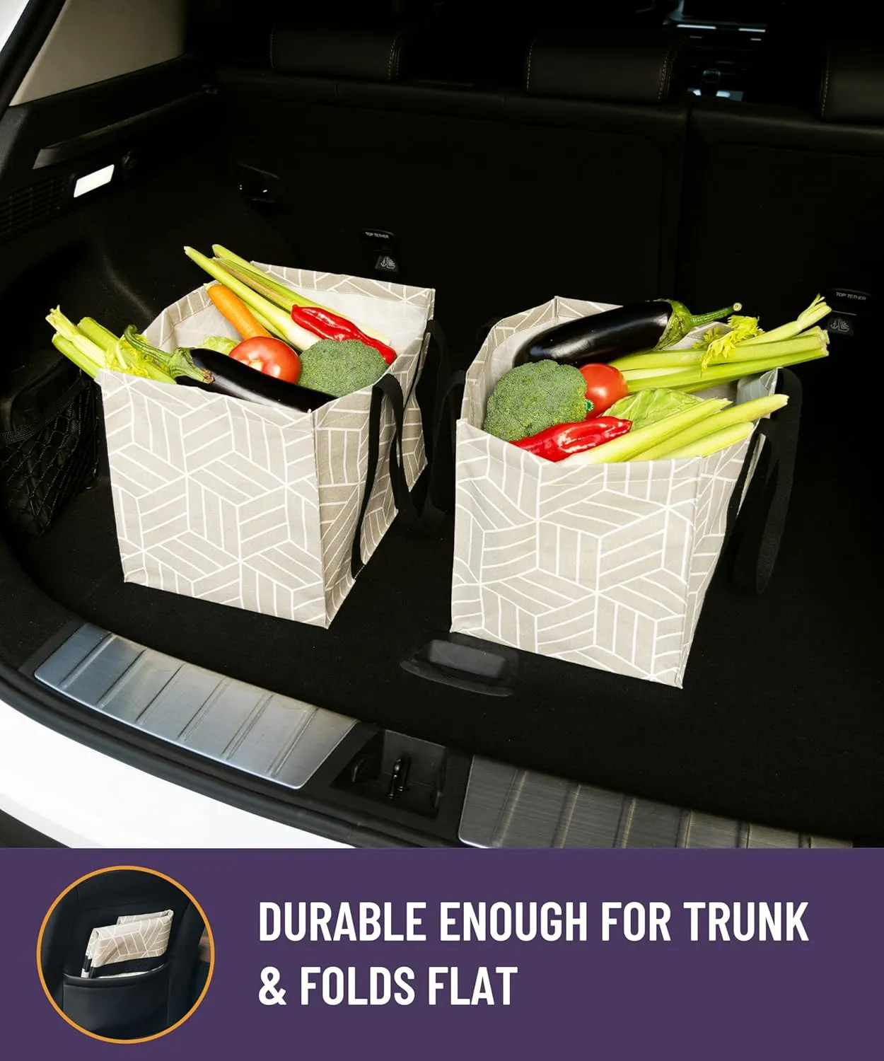 2 Pack Reusable Grocery Bags, Foldable Shopping Basket, Daily Utility Storage, Reinforced Bottom Handles Waterproof, Grey