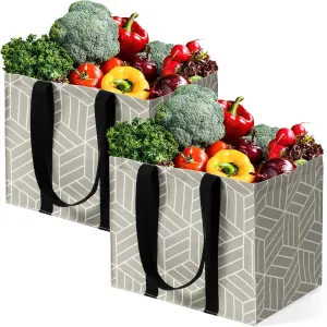 2 Pack Reusable Grocery Bags, Foldable Shopping Basket, Daily Utility Storage, Reinforced Bottom Handles Waterproof, Grey