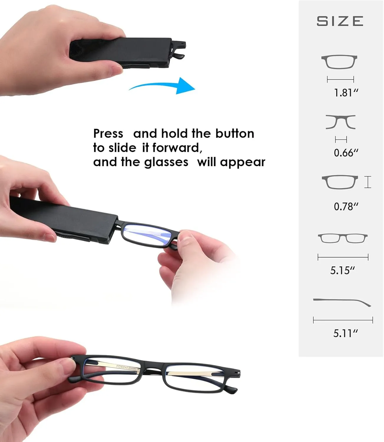 2 Pack Ultra thin Lightweight Folding Reading Glasses Women Men TR90 Blue Light Blocking Anti UV/Eyestrain Foldable Compact Computer Readers Portable Unique Stretchable Slim Flat Case Black/Clear  1.0