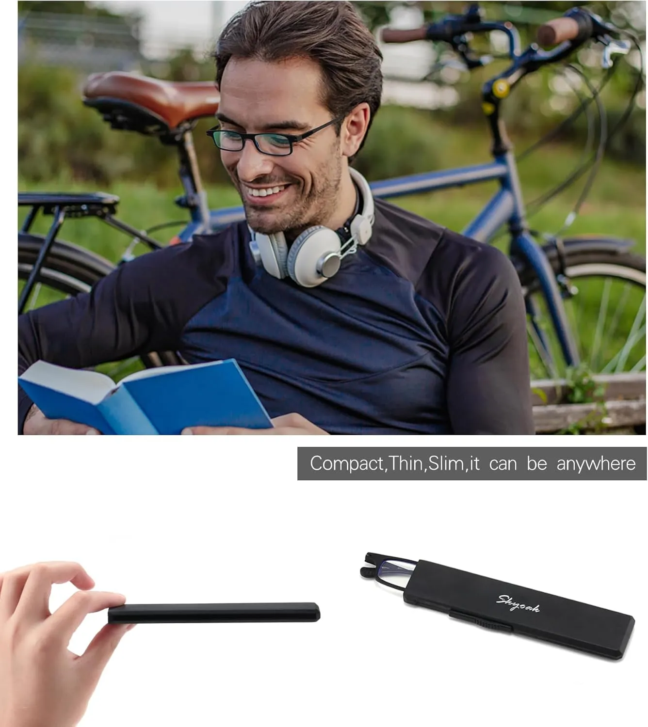 2 Pack Ultra thin Lightweight Folding Reading Glasses Women Men TR90 Blue Light Blocking Anti UV/Eyestrain Foldable Compact Computer Readers Portable Unique Stretchable Slim Flat Case Black/Clear  1.0