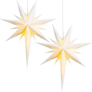 2 Set Lighted Bethlehem Paper Star Lanterns White Christmas Bethlehem Lights Decoration Fold Flat Xmas Star Hanging Lampshade Battery Operated for Holiday Indoor Outdoor Decor(26'')
