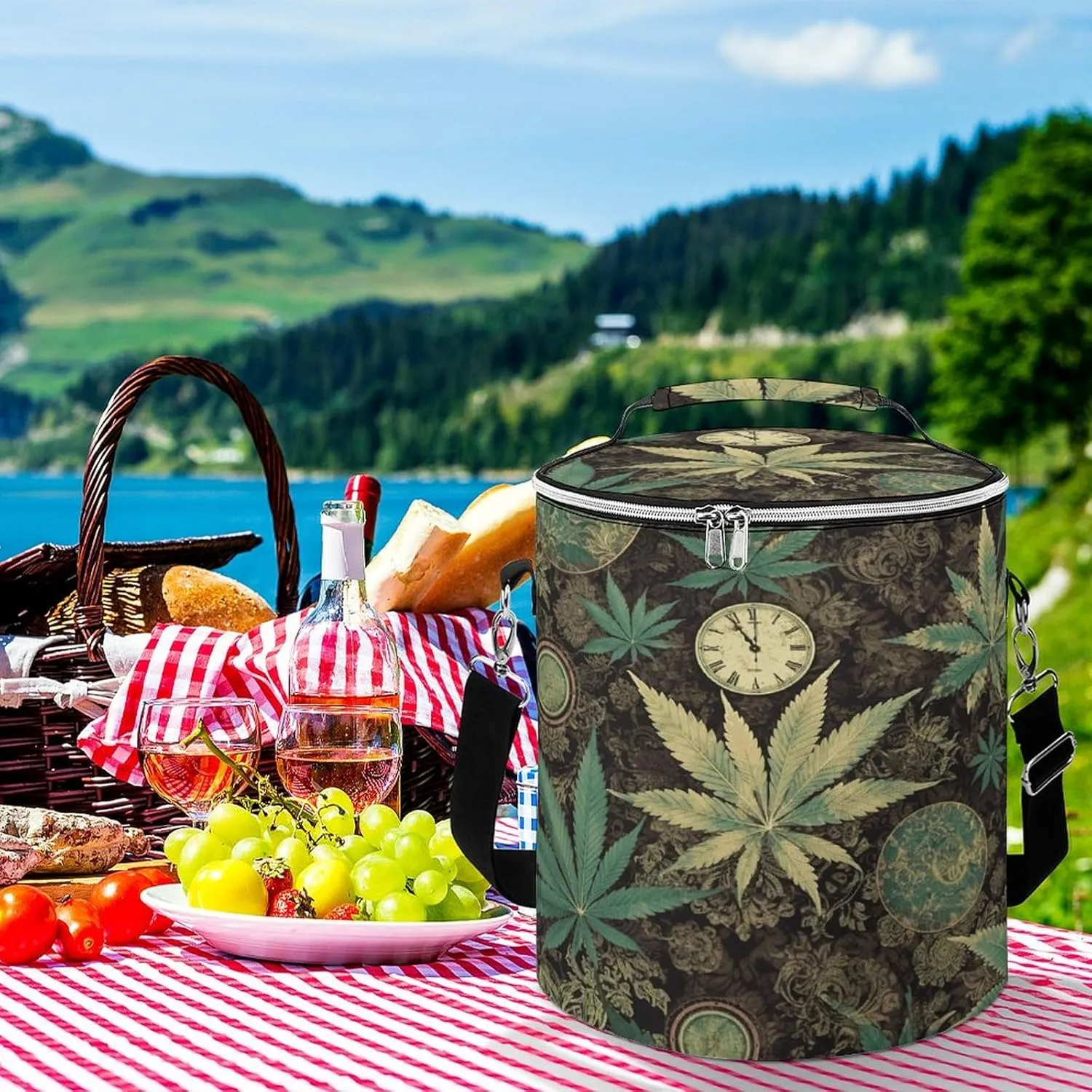 24 Cans Collapsible Soft Cooler Bag,A Puff in Time Weed Marijuana Large Leakproof Camping Cooler,Portable Travel Cooler for Picnic, Camping, Beach, Trip
