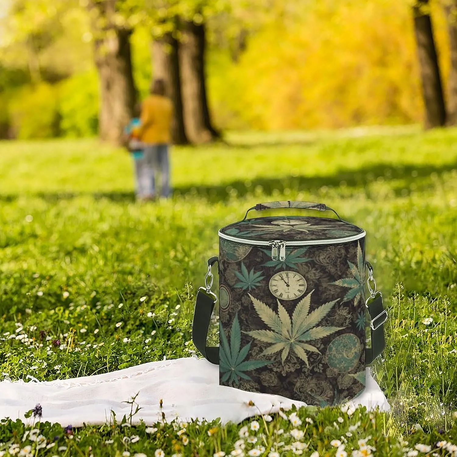 24 Cans Collapsible Soft Cooler Bag,A Puff in Time Weed Marijuana Large Leakproof Camping Cooler,Portable Travel Cooler for Picnic, Camping, Beach, Trip
