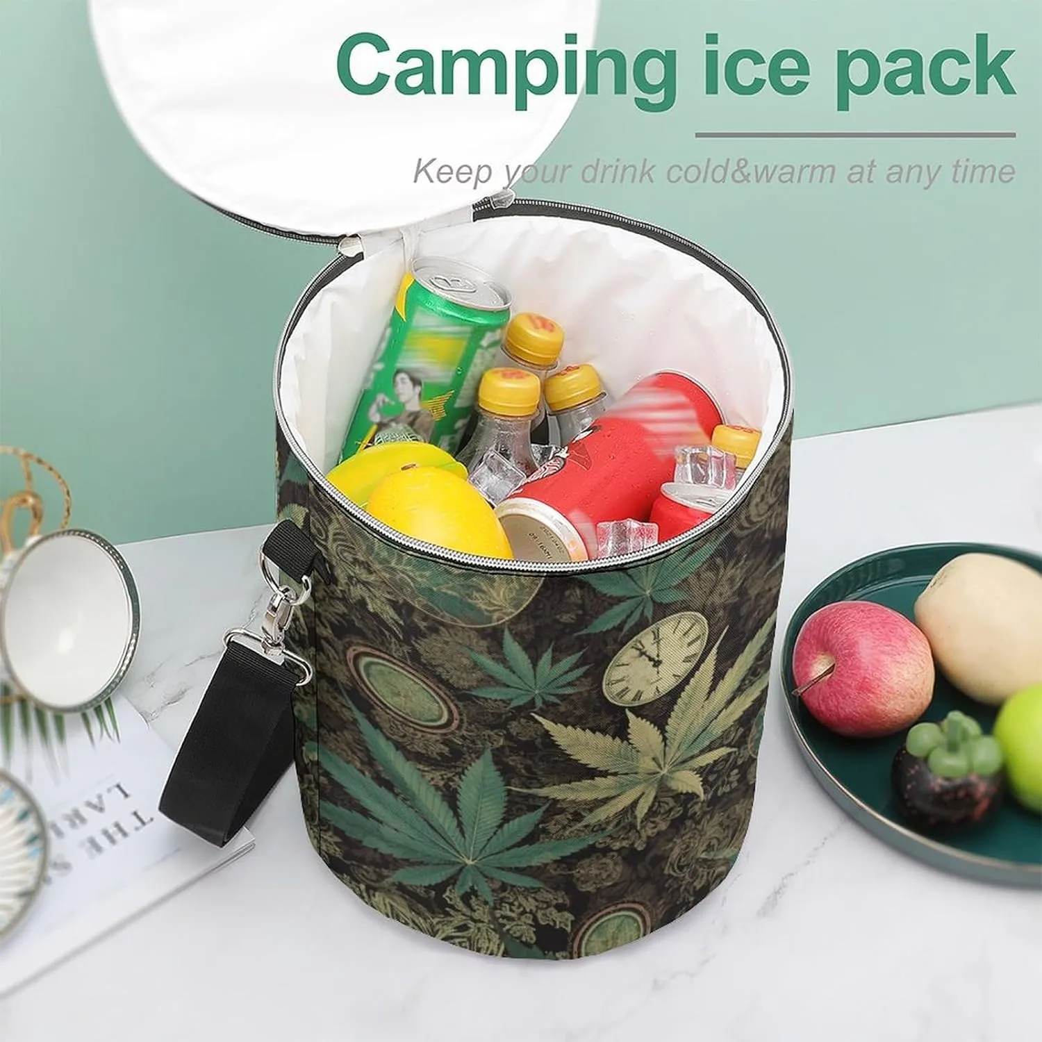 24 Cans Collapsible Soft Cooler Bag,A Puff in Time Weed Marijuana Large Leakproof Camping Cooler,Portable Travel Cooler for Picnic, Camping, Beach, Trip