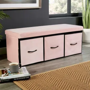 3 Drawer Pink Velvet Storage Bench