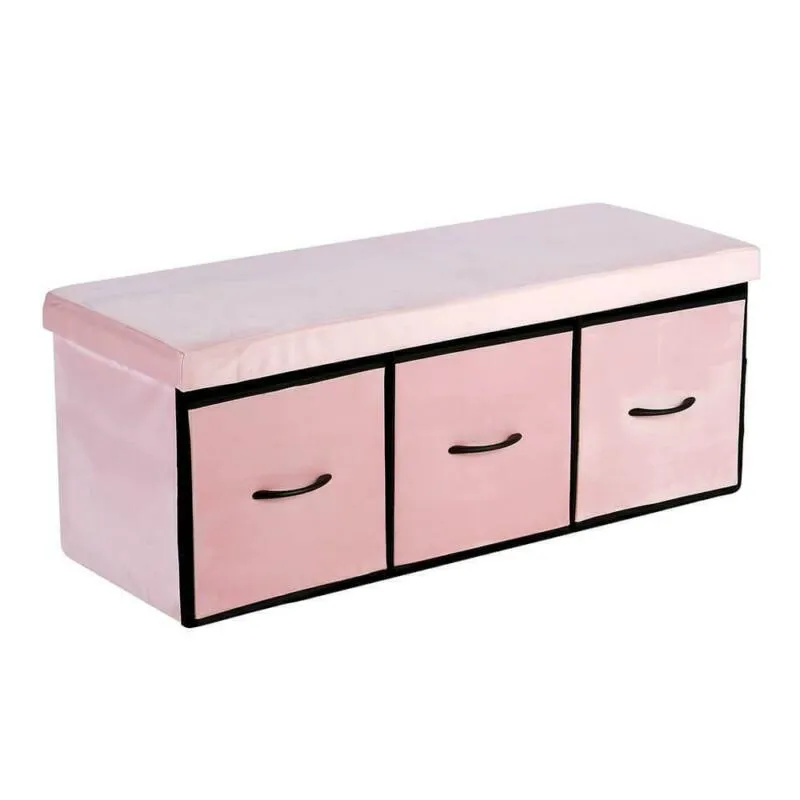 3 Drawer Pink Velvet Storage Bench