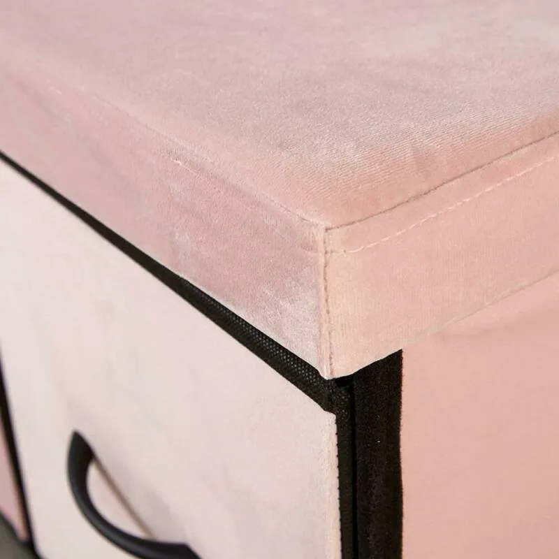 3 Drawer Pink Velvet Storage Bench