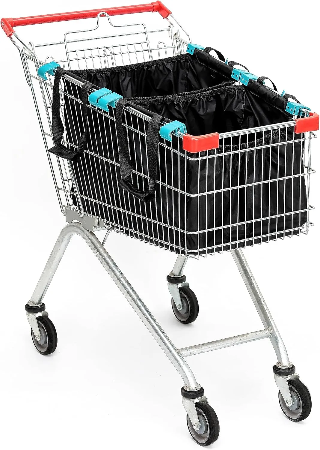 3-Pack Reusable Shopping Bags – Grocery Organizers with Universal Cart Clips, Pockets, and Foldable- Patent Blk