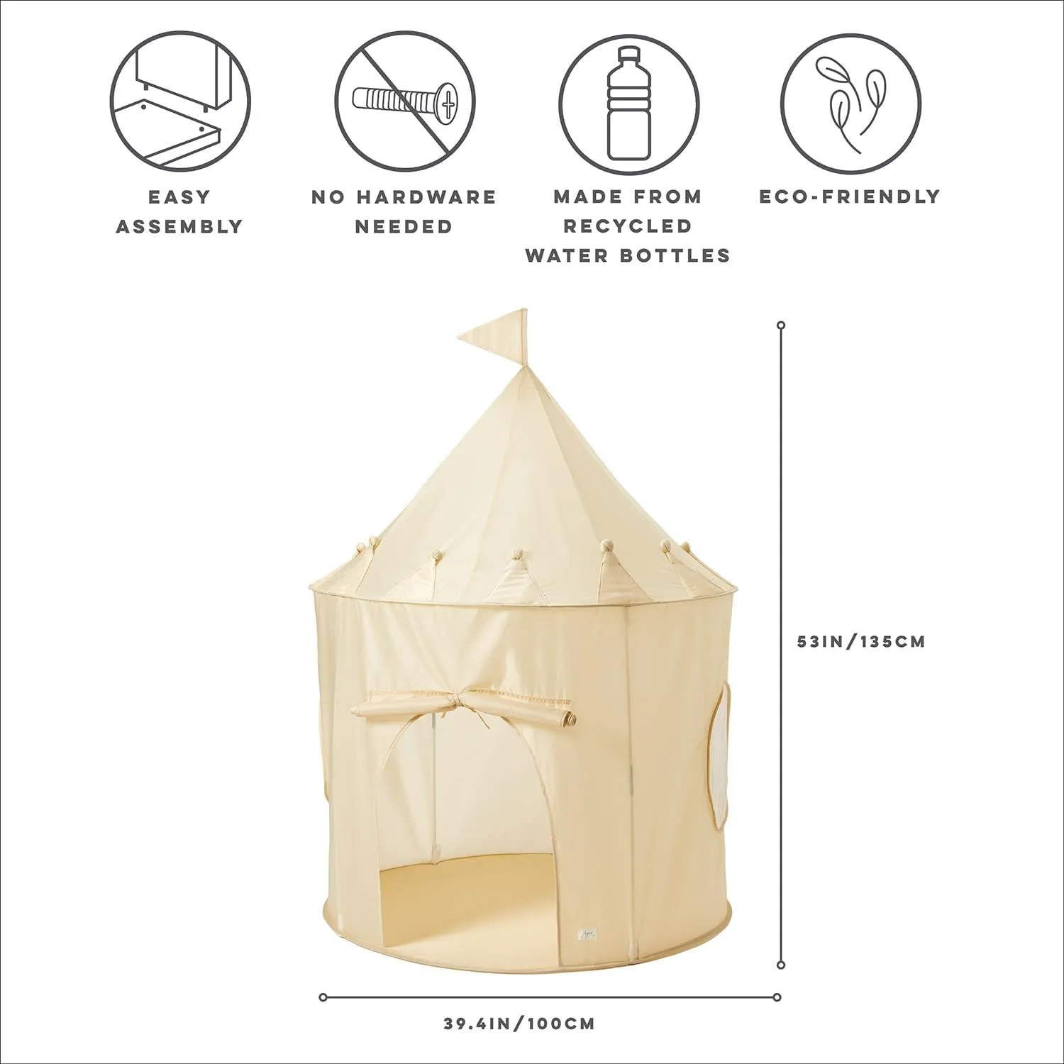 3 Sprouts Kids Play Tent - Sustainable Recycled Fabric – Fun Spacious Childs Playhouse for Indoor Games for Boys & Girls - Durable Fort Pop Up House for Toddlers & Children Age 3-10 - Beige