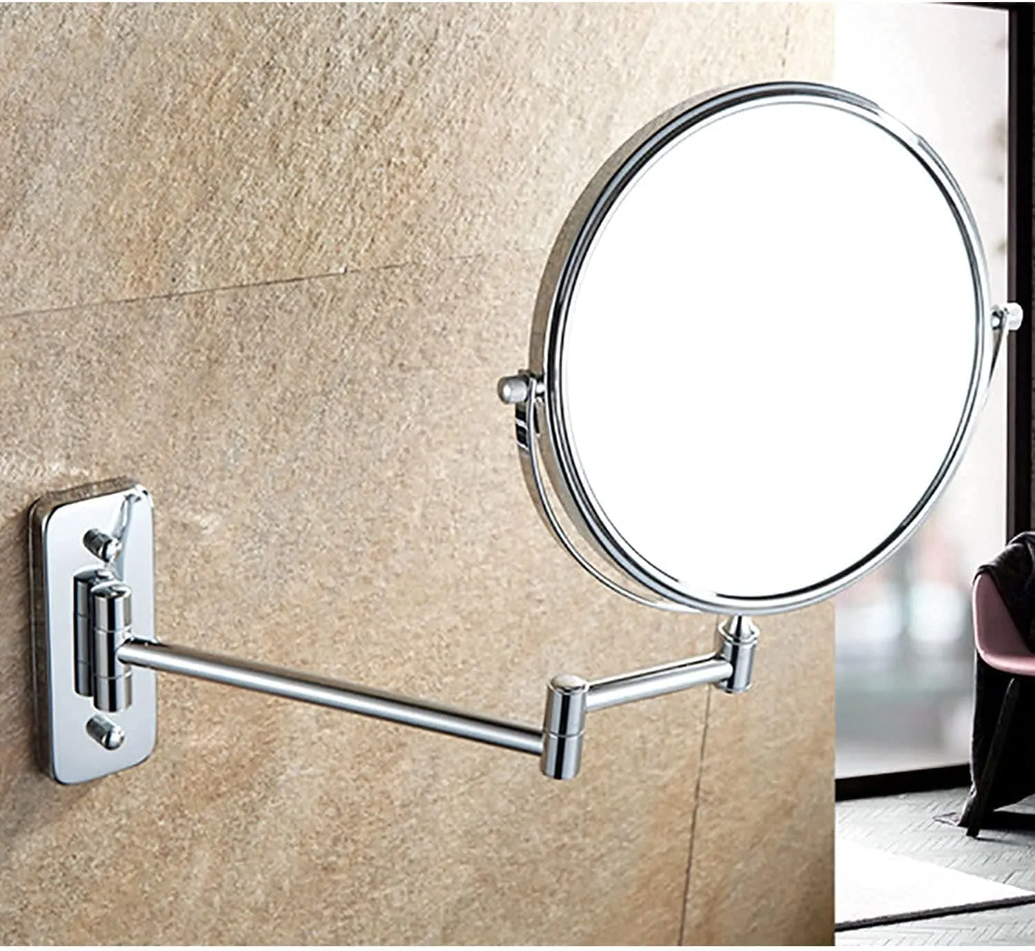 360 Degree Rotation Vanity Mirror,Travel Makeup Mirror with Stand,Magnifying Wall, Double Sided Makeup Mirror Magnifying,Bathroom Mirror, Foldable Wall Mirror