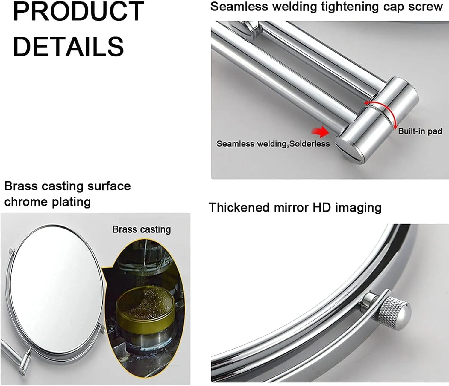 360 Degree Rotation Vanity Mirror,Travel Makeup Mirror with Stand,Magnifying Wall, Double Sided Makeup Mirror Magnifying,Bathroom Mirror, Foldable Wall Mirror
