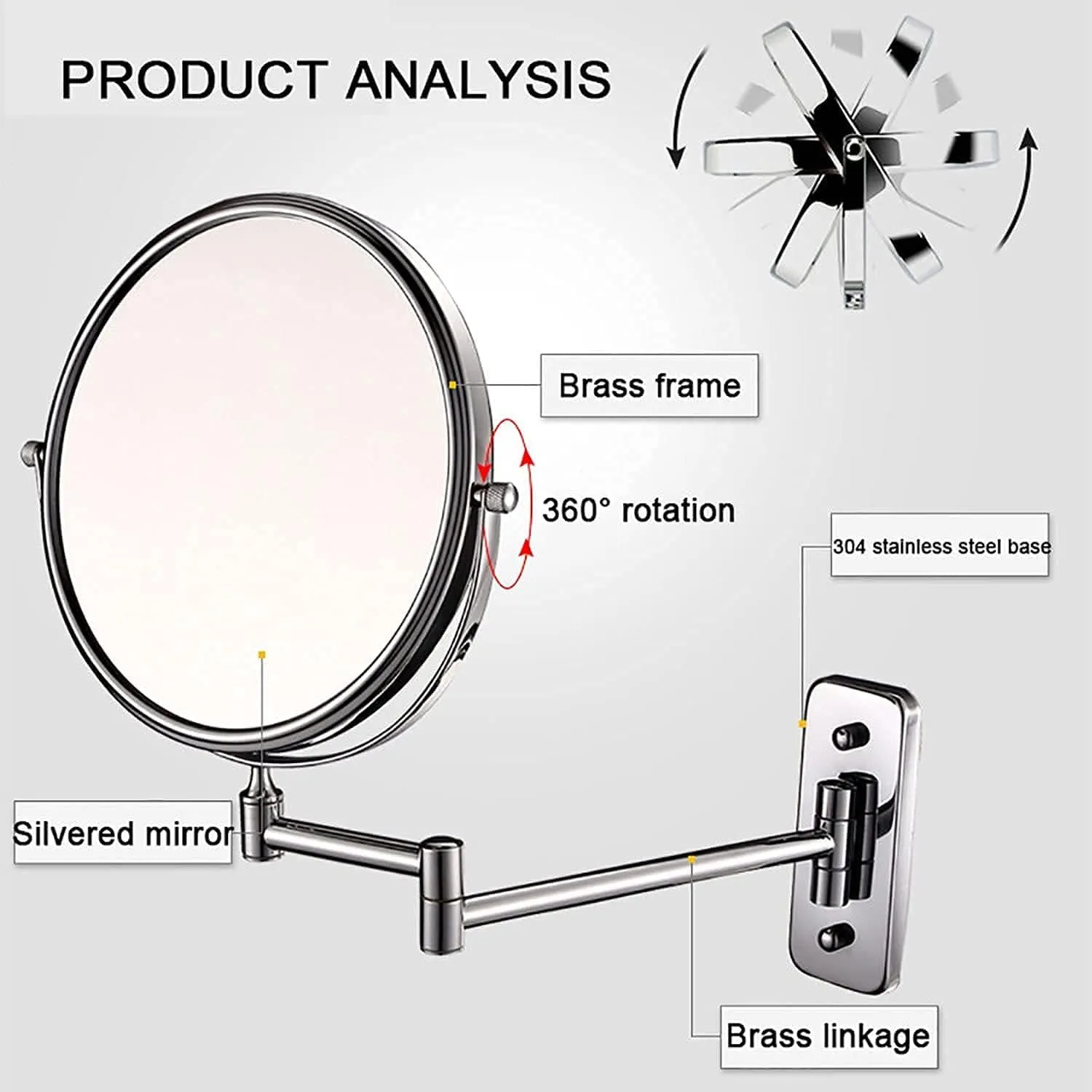 360 Degree Rotation Vanity Mirror,Travel Makeup Mirror with Stand,Magnifying Wall, Double Sided Makeup Mirror Magnifying,Bathroom Mirror, Foldable Wall Mirror