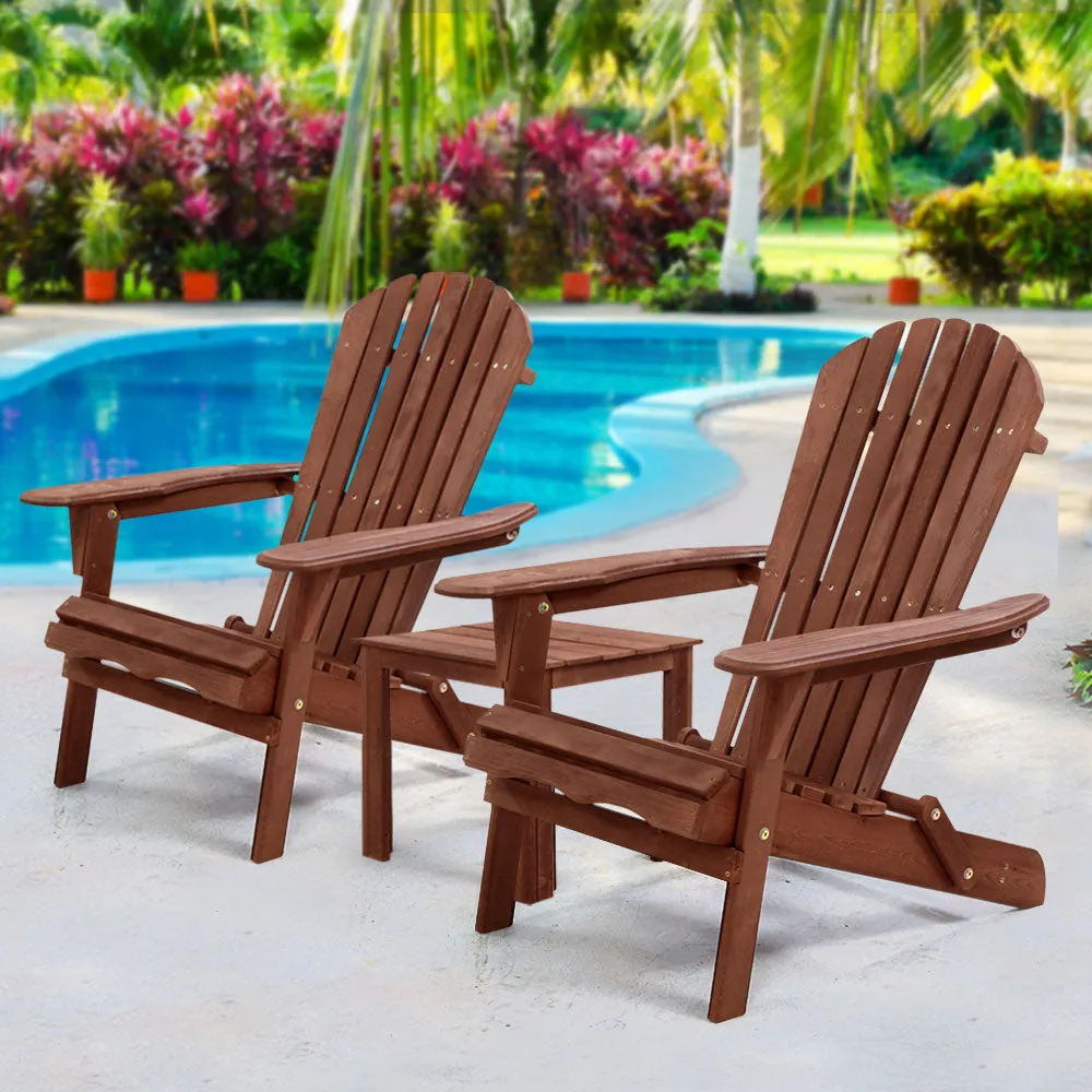 3PC Adirondack Foldable Outdoor Armchair Set - Brown