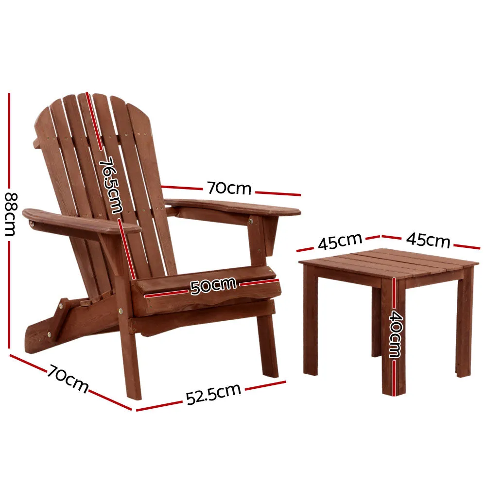 3PC Adirondack Foldable Outdoor Armchair Set - Brown