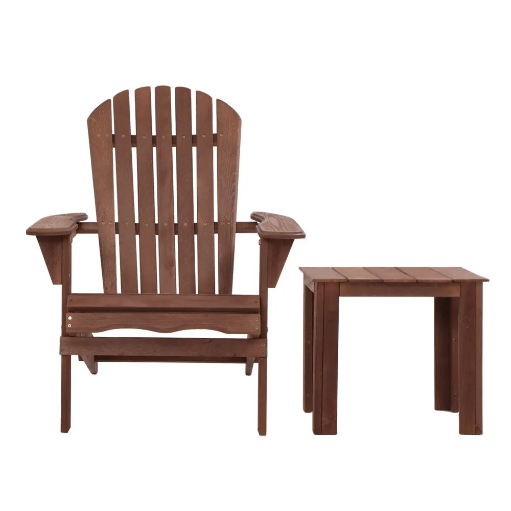 3PC Adirondack Foldable Outdoor Armchair Set - Brown