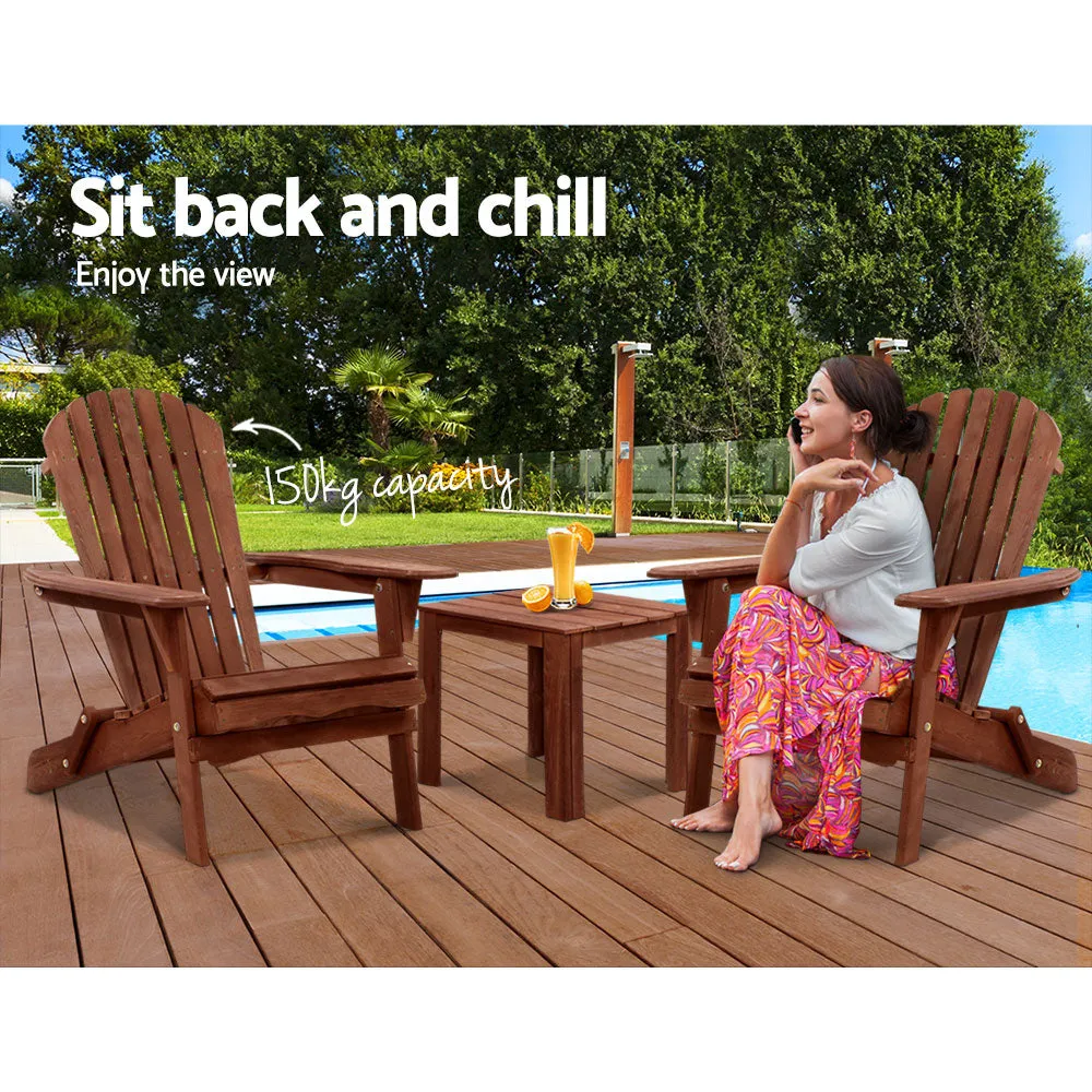 3PC Adirondack Foldable Outdoor Armchair Set - Brown