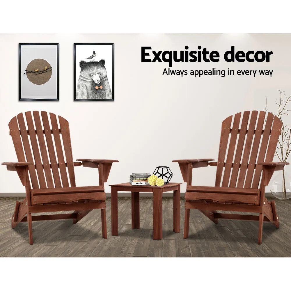 3PC Adirondack Foldable Outdoor Armchair Set - Brown