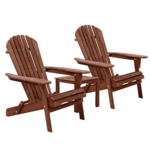 3PC Adirondack Foldable Outdoor Armchair Set - Brown