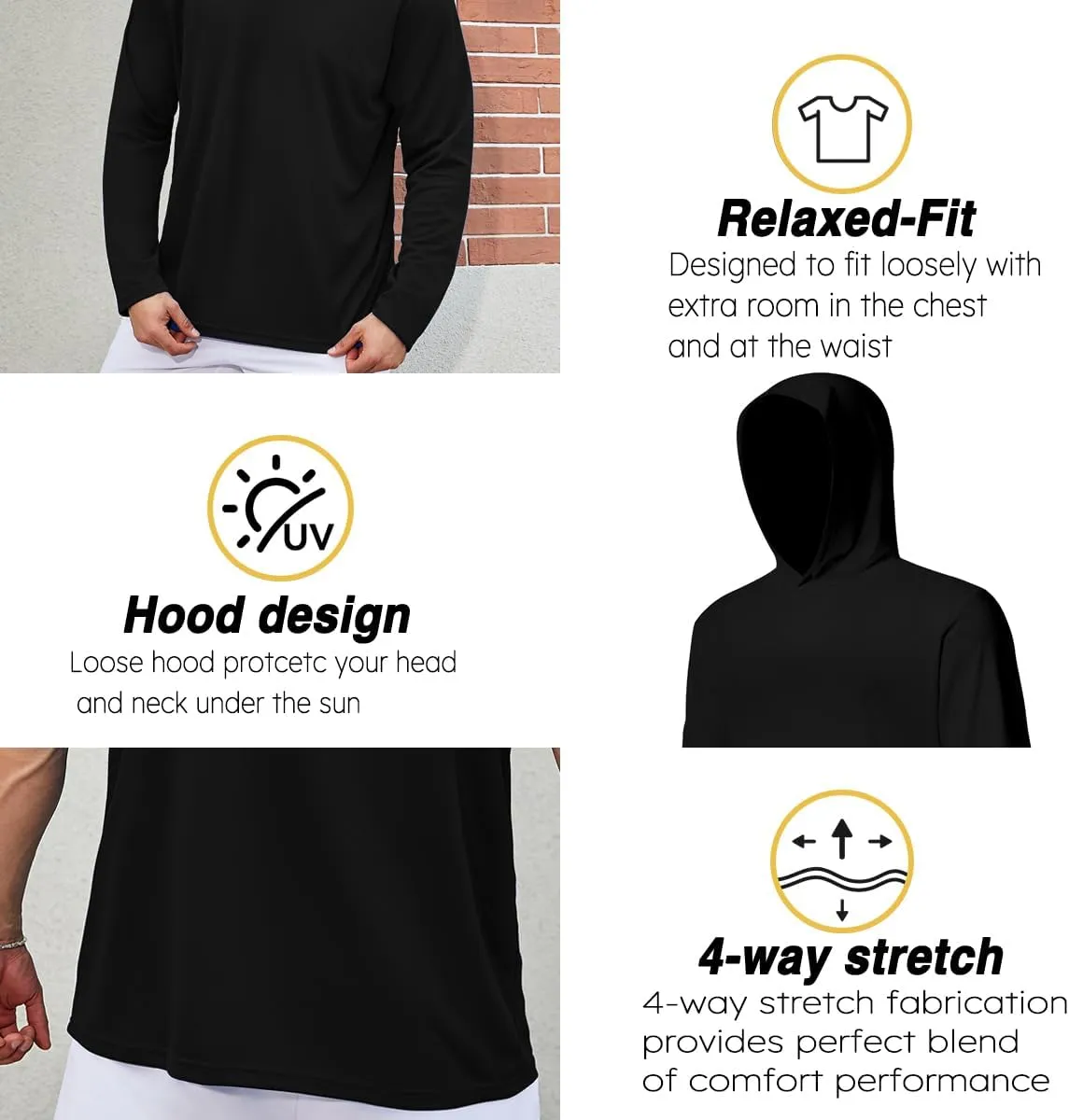 5 Pack Men's UPF 50  Sun Protection Hoodie Shirts Long Sleeve Shirts Quick Dry Lightweight for Running Workout Hiking Fishing