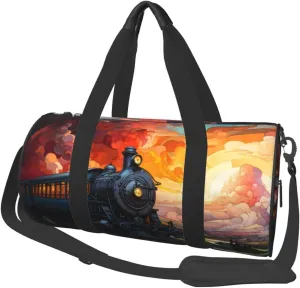 Abstract Train Sunset Travel Bag for Women & Men, Large Capacity Duffle Bag with Detachable Shoulder Strap, Waterproof Overnight Weekender Bag for Gym Business Vacation Short Trips