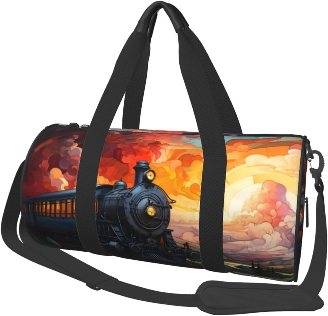 Abstract Train Sunset Travel Bag for Women & Men, Large Capacity Duffle Bag with Detachable Shoulder Strap, Waterproof Overnight Weekender Bag for Gym Business Vacation Short Trips