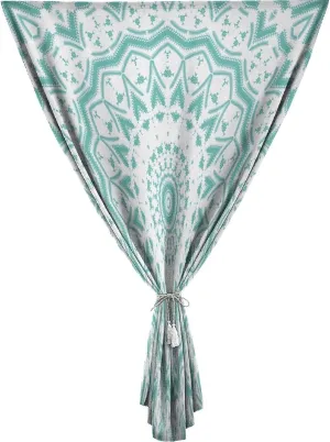 Adjustable Blackout Shades, Aqua Portable Blackout Curtain, Mandala Tribal Design Tie Dye Floral Leaves Art Print Living Room Bedroom Window Drapes,35W x63L Inch, for Kitchen Bathroom Living Room