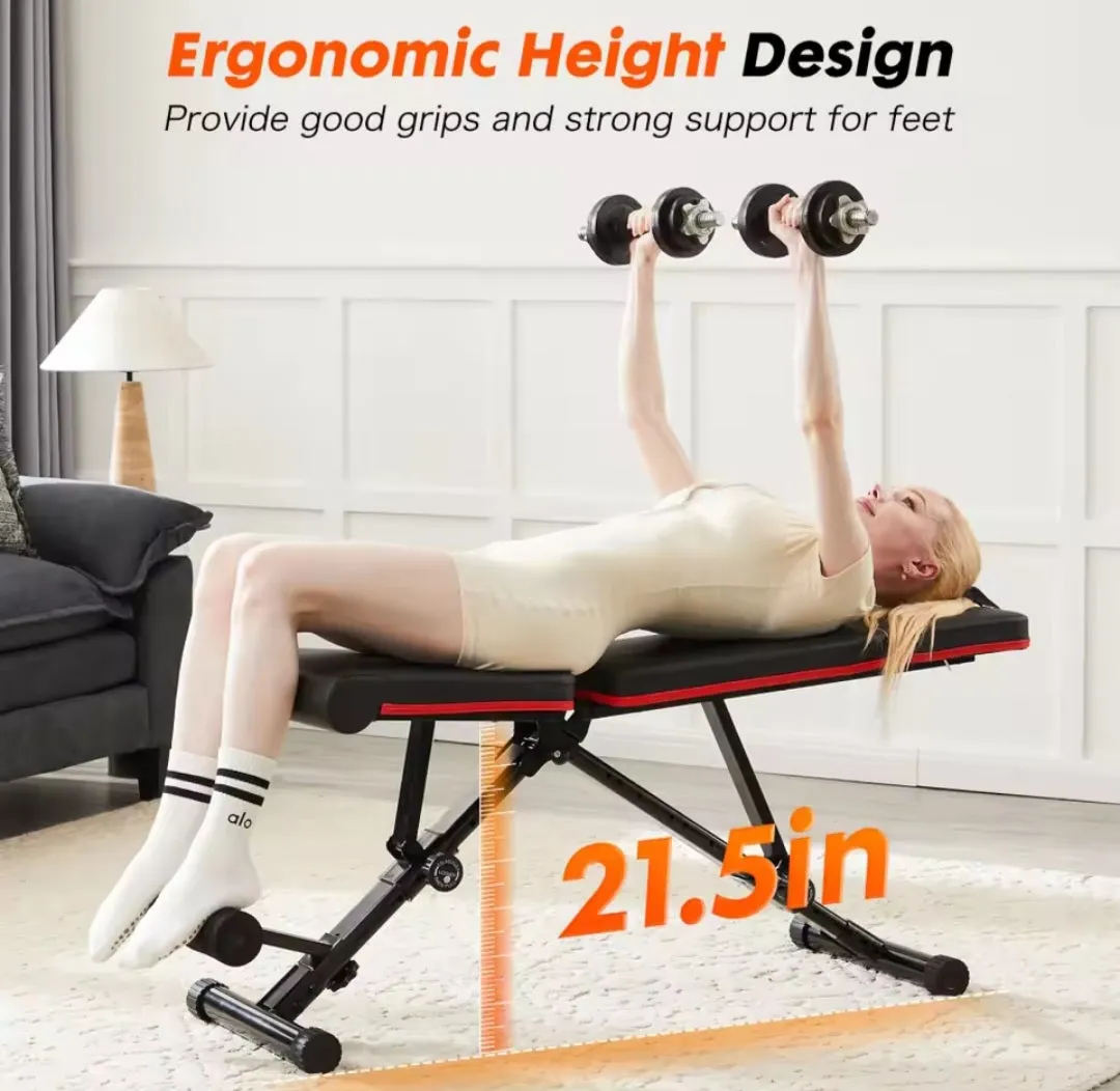 Adjustable Weight Bench 795LB Capacity Foldable Workout Bench Press for Home Gym Full Body Exercise and Strength Training Lifting Sit-up Incline Decline Flat Utility Bench 2 Sec Fast Folding
