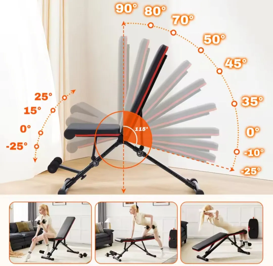 Adjustable Weight Bench 795LB Capacity Foldable Workout Bench Press for Home Gym Full Body Exercise and Strength Training Lifting Sit-up Incline Decline Flat Utility Bench 2 Sec Fast Folding