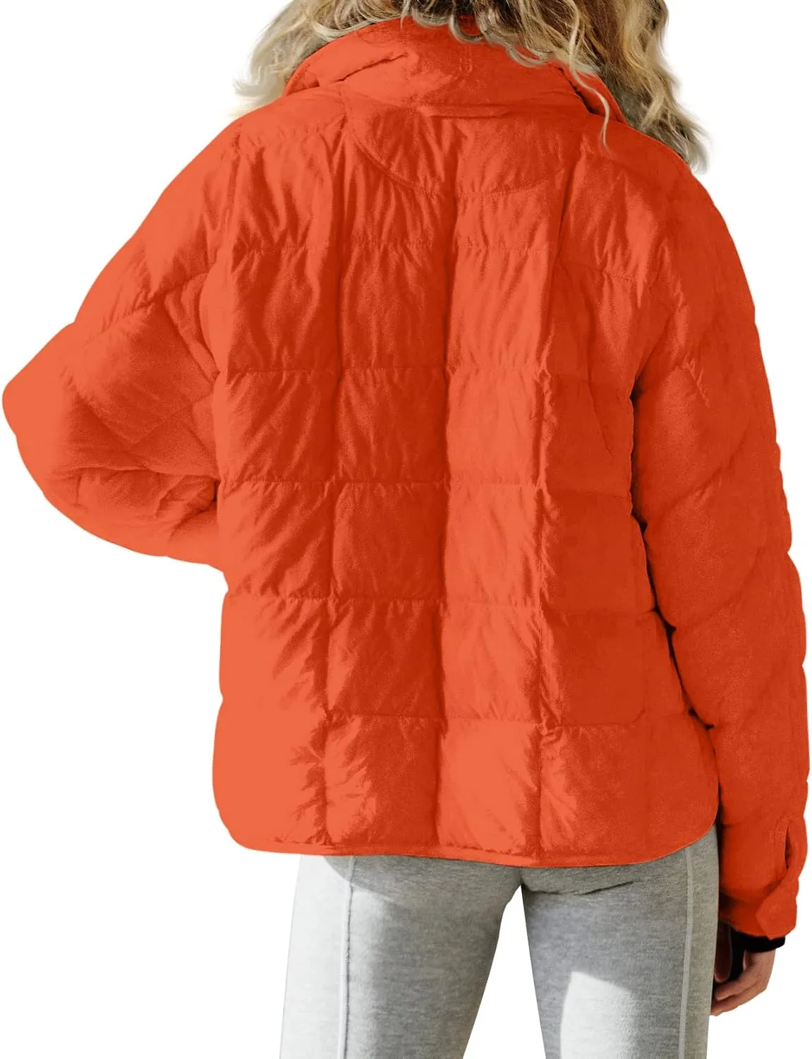 Aiopr Women's Oversized Lightweight Down Coat Long Sleeve Zip Packable Short Puffer Jackets