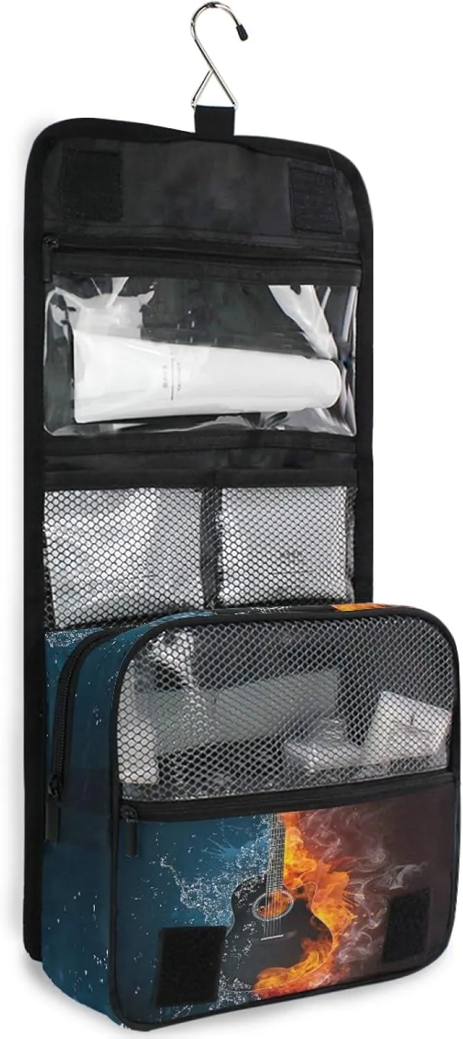 ALAZA Electric Guitar Water Fire Hanging Toiletry Bag for Women Travel Cosmetics Bag Large Capacity Makeup Pouch with Hook Bathroom Storage Bag Waterproof