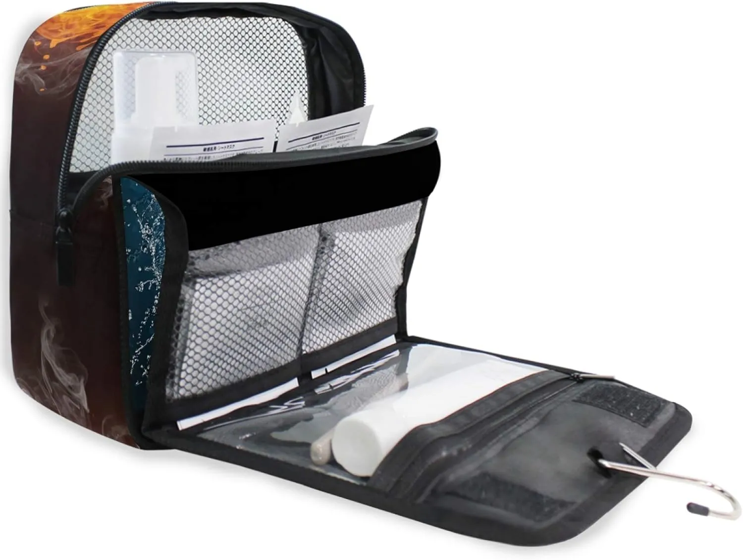 ALAZA Electric Guitar Water Fire Hanging Toiletry Bag for Women Travel Cosmetics Bag Large Capacity Makeup Pouch with Hook Bathroom Storage Bag Waterproof