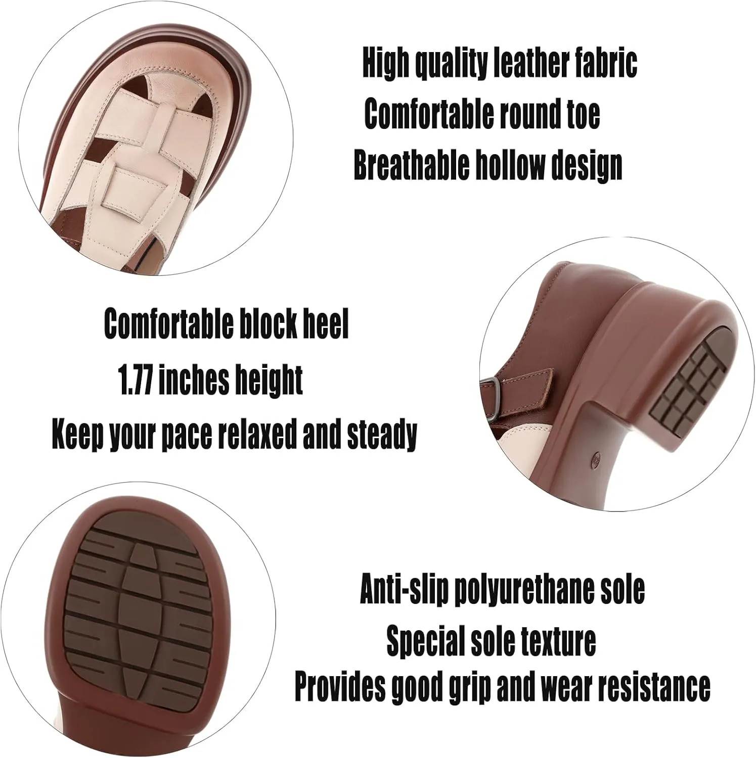 AMAZIDEAL Women's Leather Platform Fisherman Sandals with Ankle Buckle,Fashion Hollow Closed Toe Chunky Heel Gladiator Sandal,Breathable Beach Walking Sandals for Summer