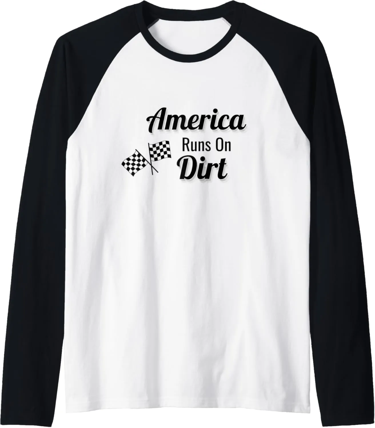 America Runs on Dirt Checkered Flat Racing Track Race Gear Raglan Baseball Tee