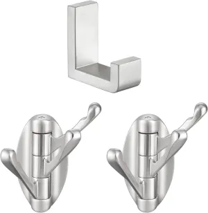 Angle Simple Swivel Robe Hook 2 Pack Bundle with Towel Hook (Brushed Nickel)