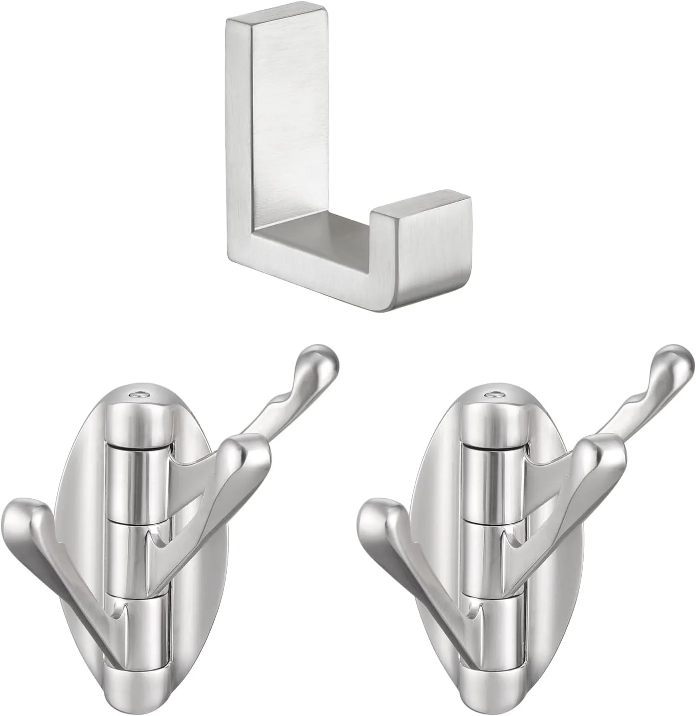 Angle Simple Swivel Robe Hook 2 Pack Bundle with Towel Hook (Brushed Nickel)