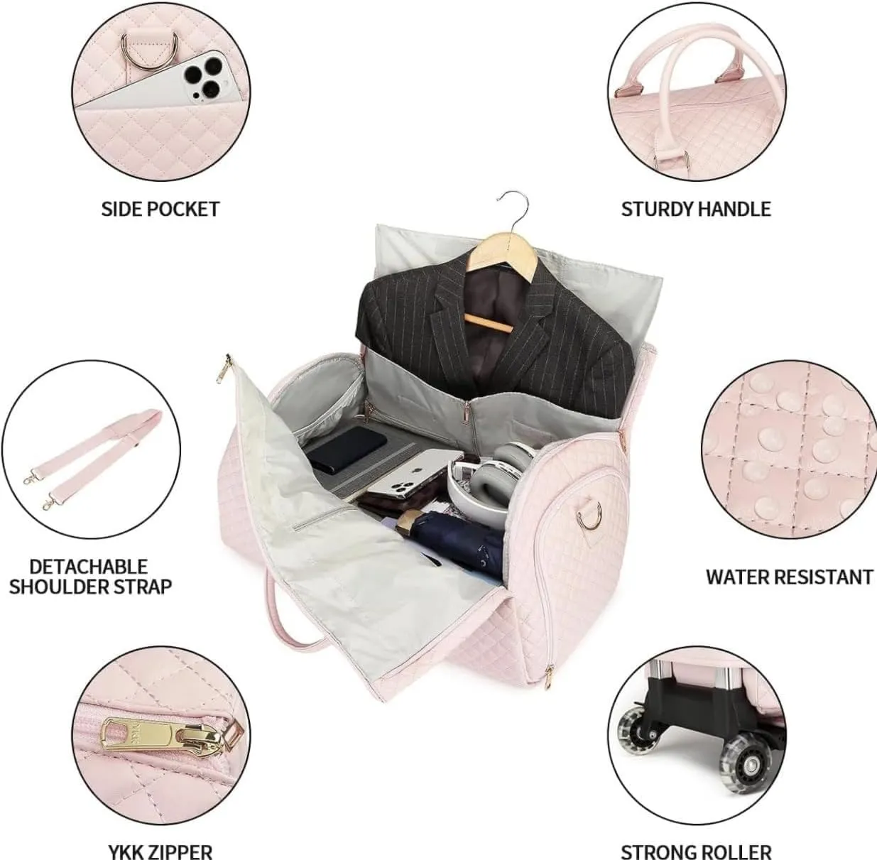 Anna Finds Travel Bag, Annafinds Foldable Travel Bag Carry On, 2 In 1 Convertible Large Pu Leather Waterproof Duffle Bag With Wheels (Black with wheels)