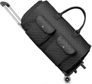 Anna Finds Travel Bag, Annafinds Foldable Travel Bag Carry On, 2 In 1 Convertible Large Pu Leather Waterproof Duffle Bag With Wheels (Black with wheels)