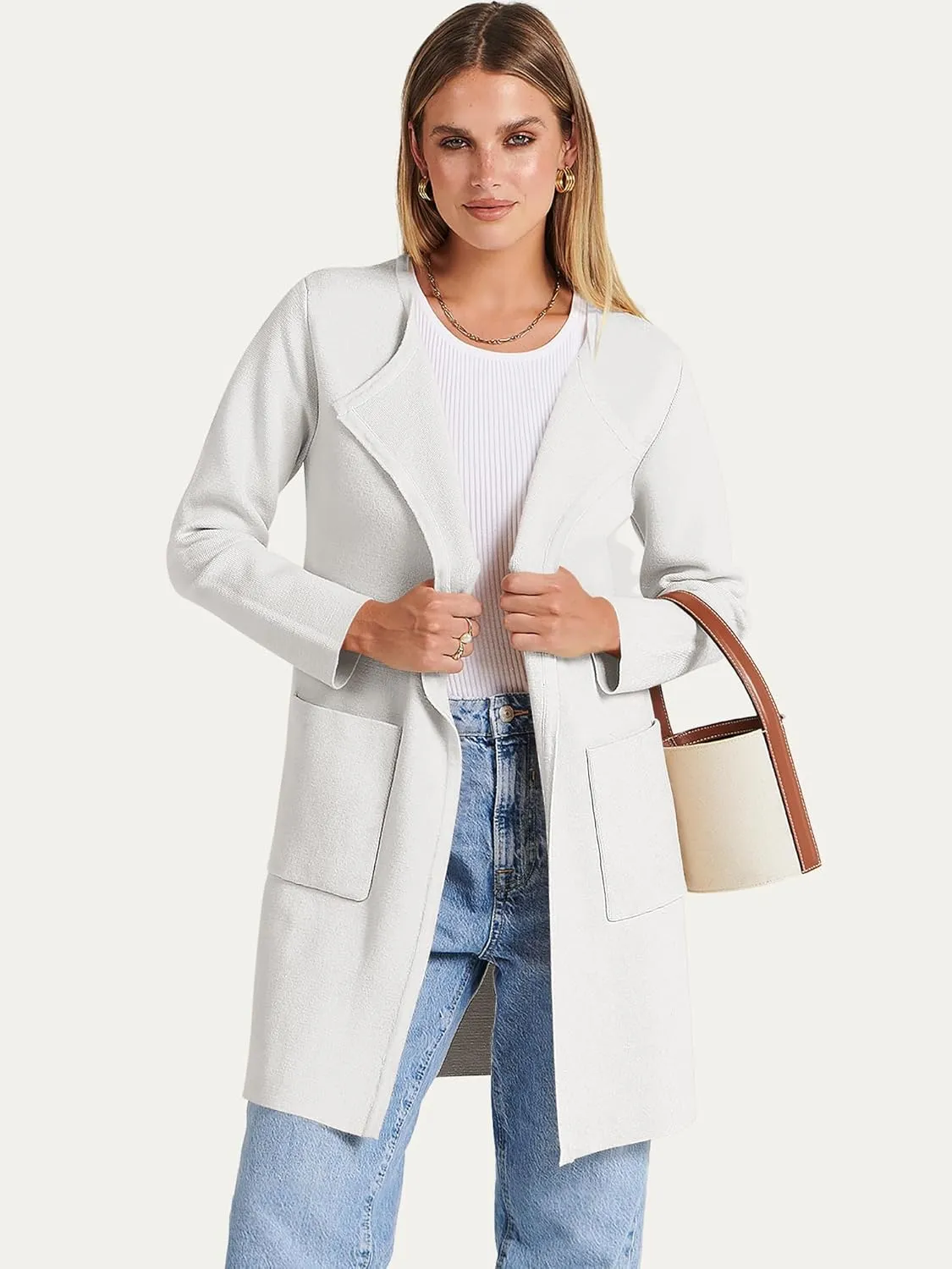 ANRABESS Women's Open Front Knit Lightweight Cardigan Casual Long Coatigan Sweater Lady Jacket Coat 2025 Fall Outerwear