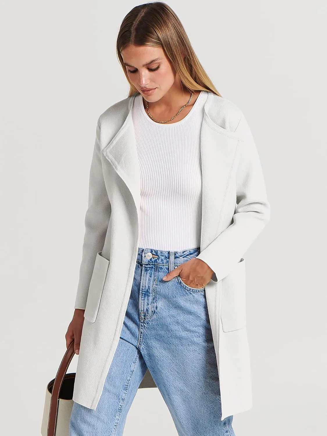 ANRABESS Women's Open Front Knit Lightweight Cardigan Casual Long Coatigan Sweater Lady Jacket Coat 2025 Fall Outerwear