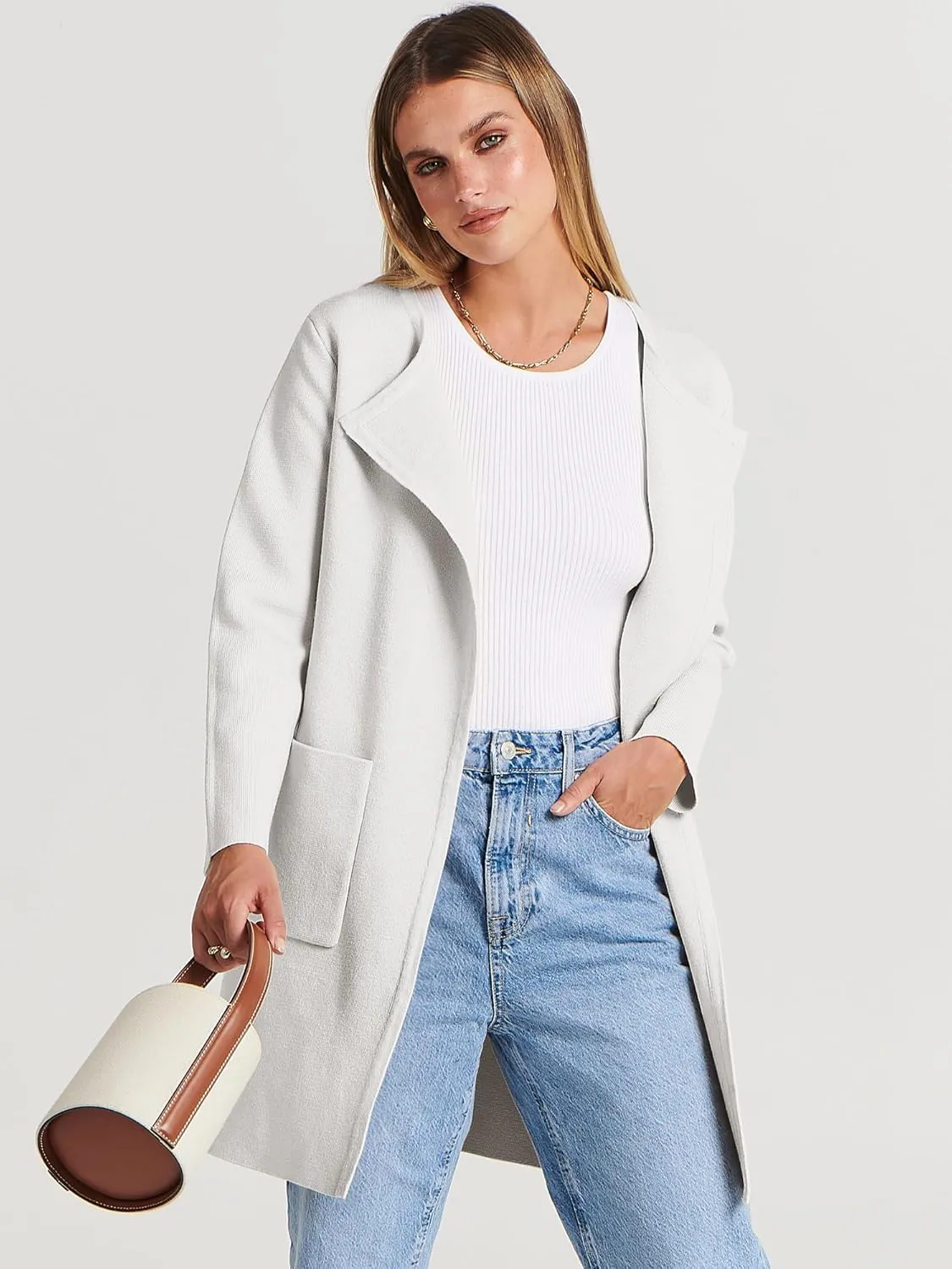 ANRABESS Women's Open Front Knit Lightweight Cardigan Casual Long Coatigan Sweater Lady Jacket Coat 2025 Fall Outerwear