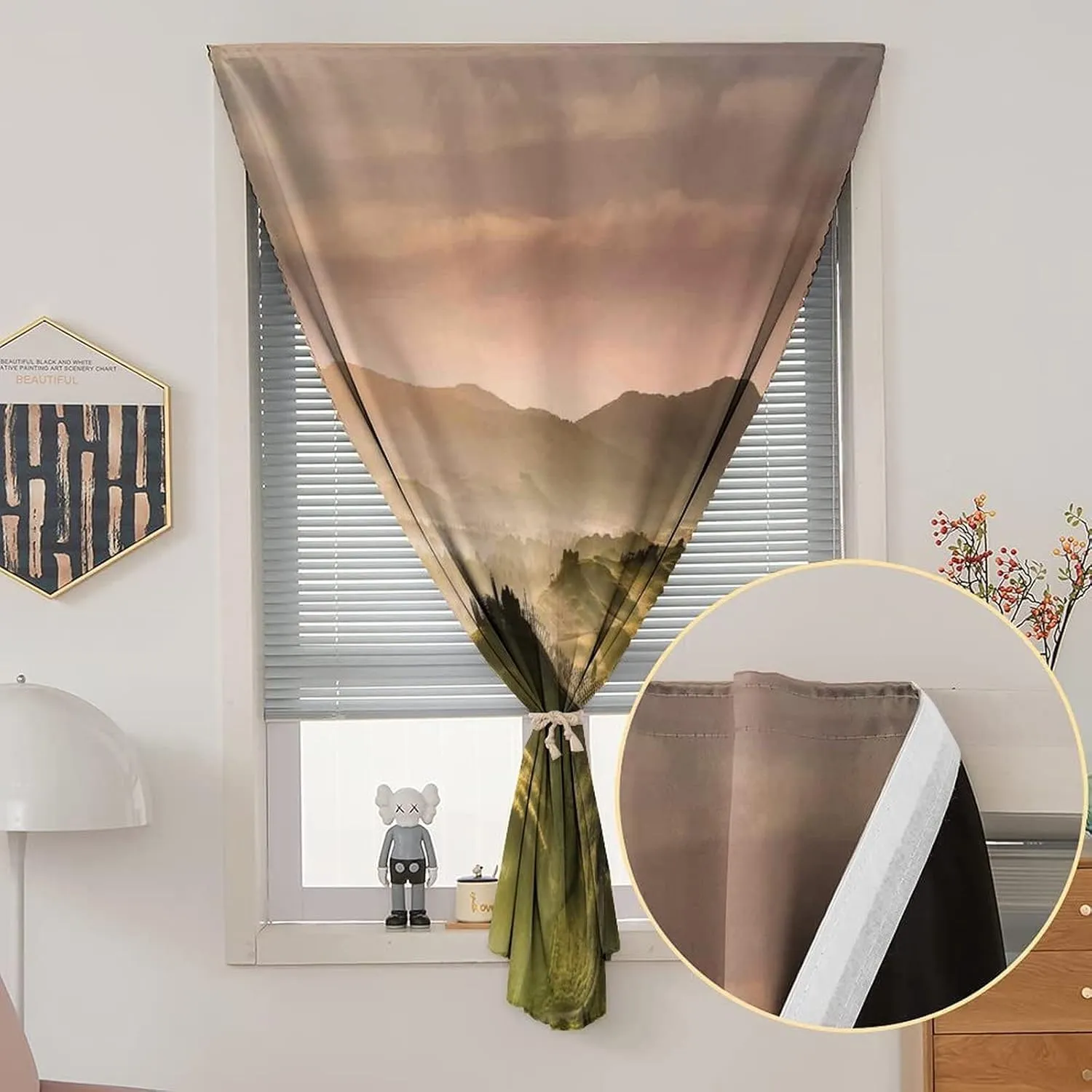 Anywhere Portable Blackout Curtain, Tuscan Door Window Curtains, Italian Countryside Road with Trees and Meadows by Mountains Mediterranean Print Bedroom Blackout Curtains,24W x40L Inches, for Bedroom
