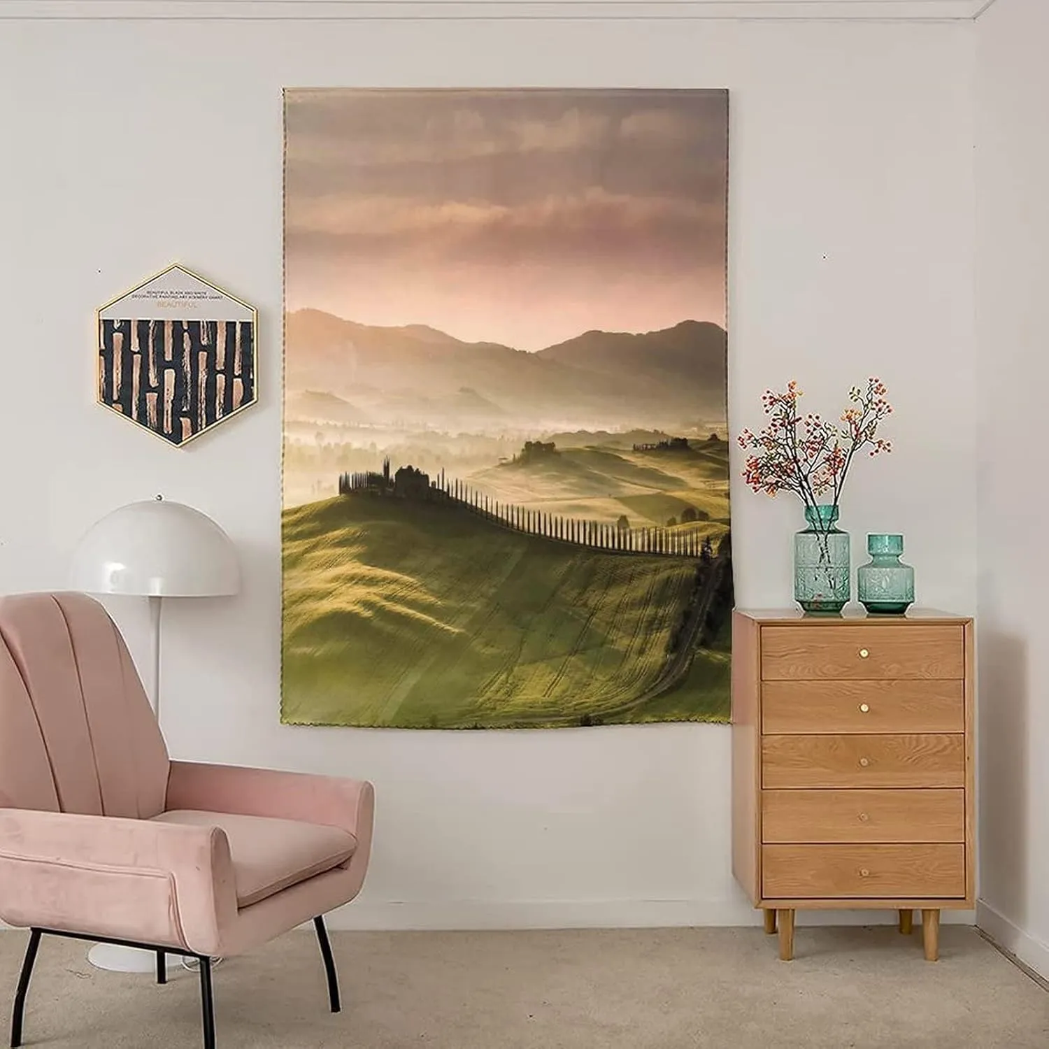 Anywhere Portable Blackout Curtain, Tuscan Door Window Curtains, Italian Countryside Road with Trees and Meadows by Mountains Mediterranean Print Bedroom Blackout Curtains,24W x40L Inches, for Bedroom